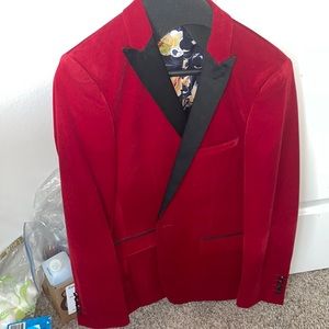 Paisley and Gray Red Velvet/Paisley Slim-Fit Blazer, 38R